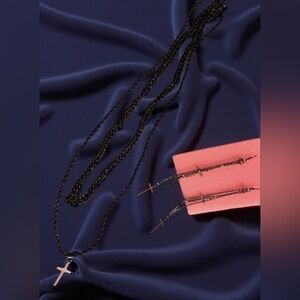 Elegant Black stainless steal Chain Cross Necklace and Earring Set